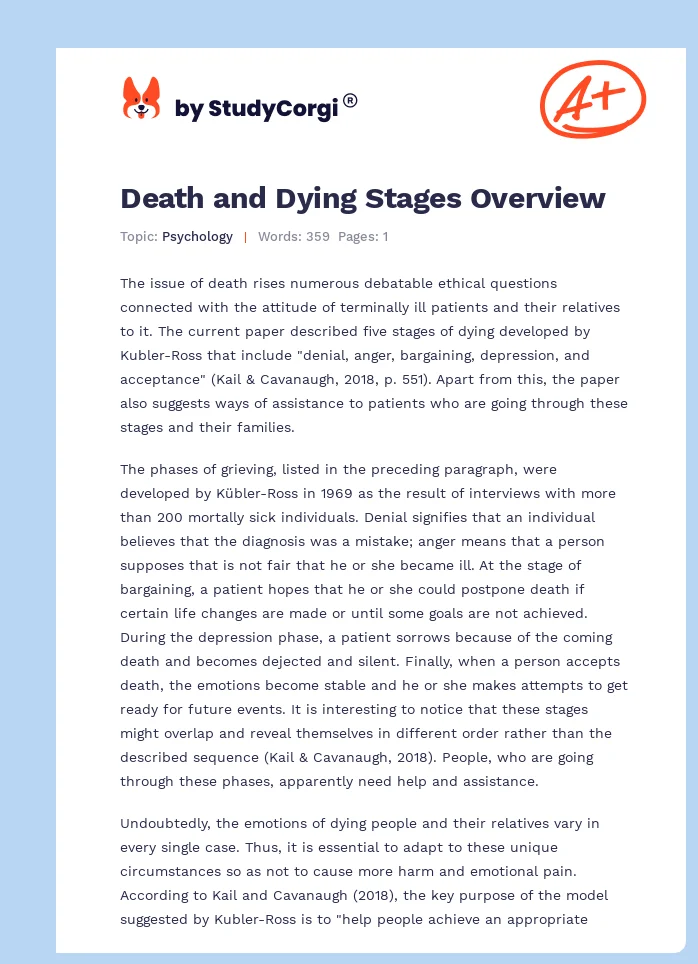 Death and Dying Stages Overview. Page 1