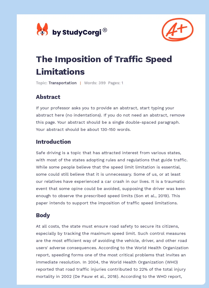 The Imposition of Traffic Speed Limitations. Page 1