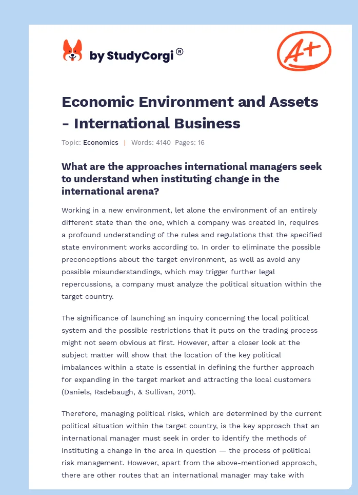 Economic Environment and Assets - International Business. Page 1