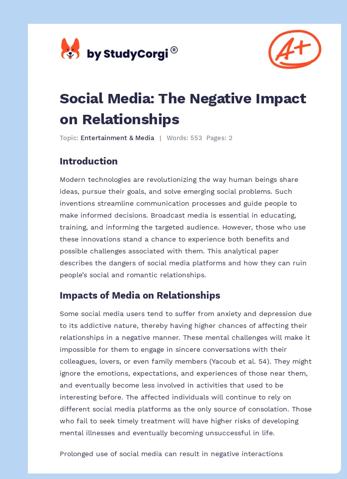 Social Media: The Negative Impact on Relationships. Page 1