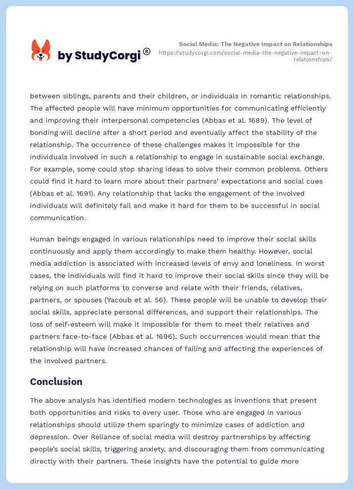 negative effects of social media on relationships essay