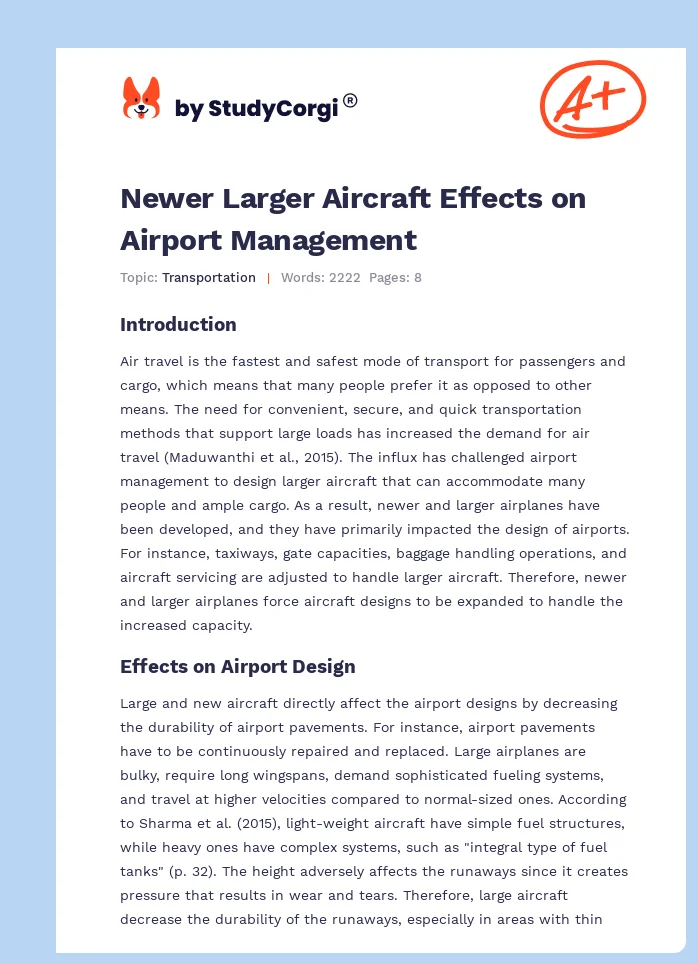 Newer Larger Aircraft Effects on Airport Management. Page 1
