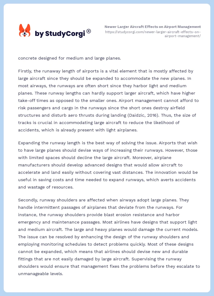 Newer Larger Aircraft Effects on Airport Management. Page 2