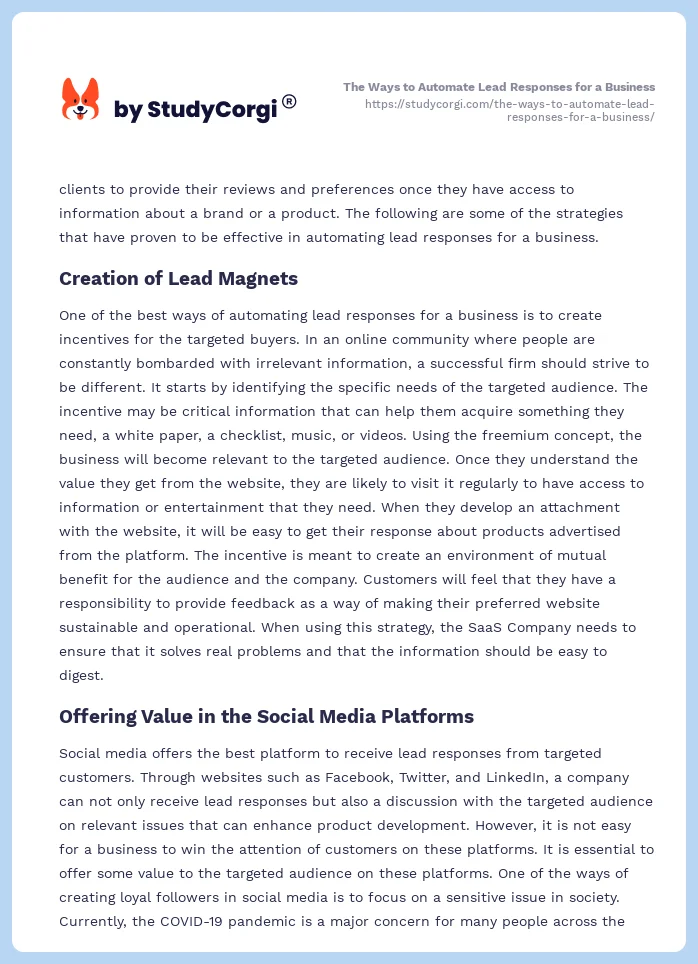 The Ways to Automate Lead Responses for a Business. Page 2