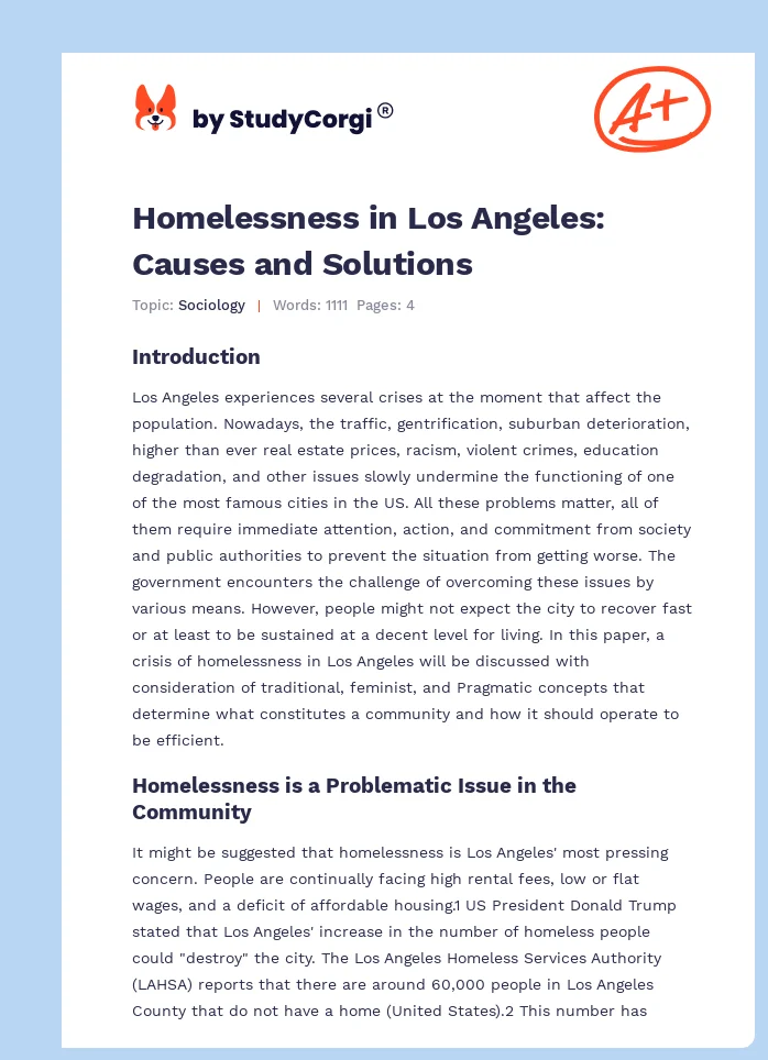 Homelessness in Los Angeles: Causes and Solutions. Page 1