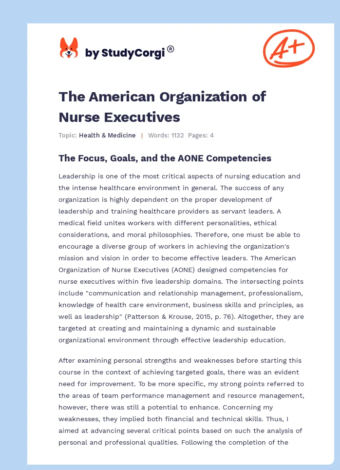 The American Organization of Nurse Executives. Page 1