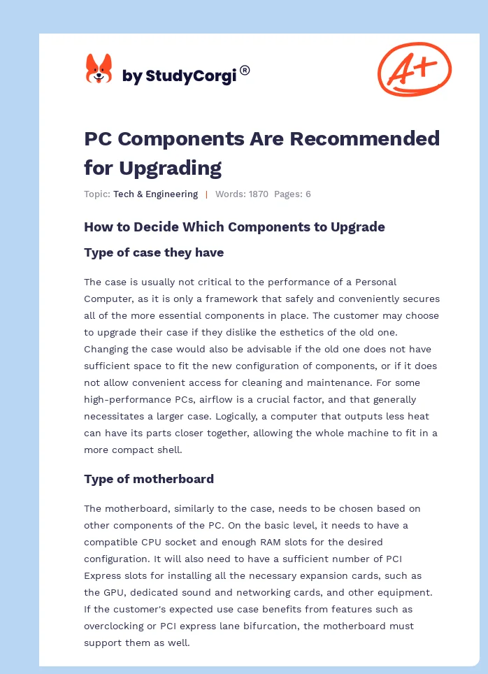 PC Components Are Recommended for Upgrading. Page 1