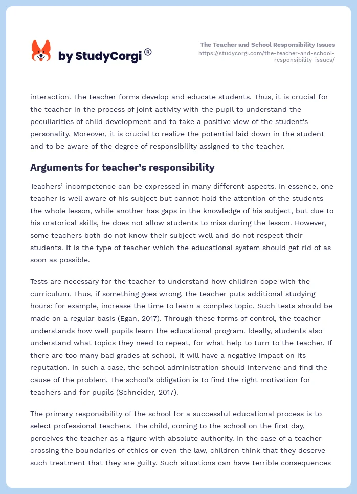 The Teacher and School Responsibility Issues. Page 2