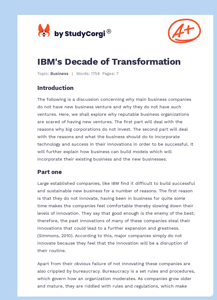 IBM's Decade of Transformation. Page 1
