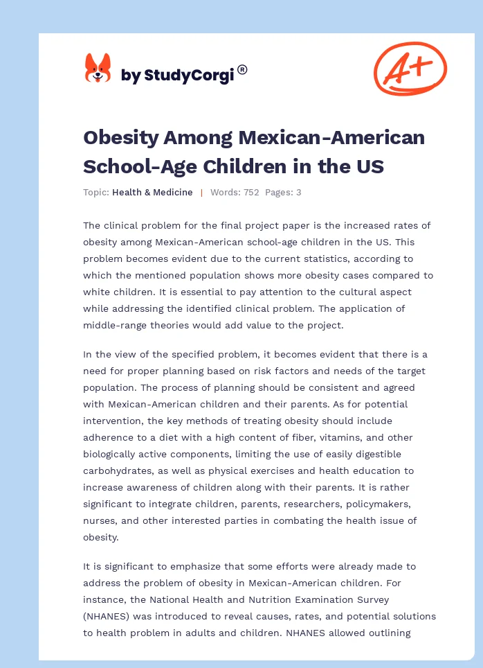 Obesity Among Mexican-American School-Age Children in the US. Page 1