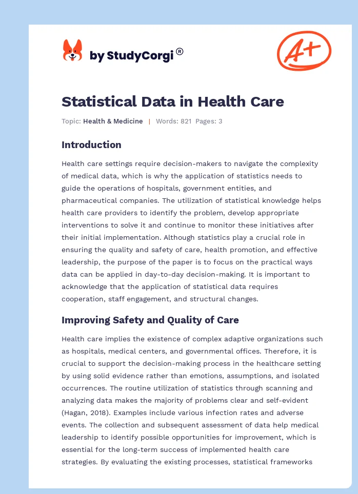Statistical Data in Health Care. Page 1