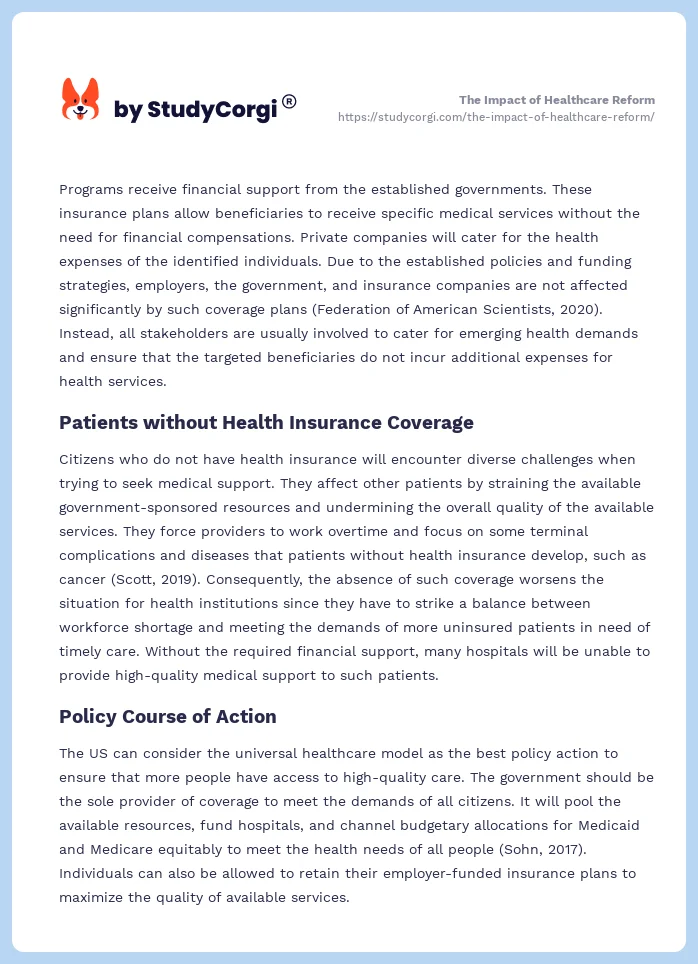 The Impact of Healthcare Reform. Page 2