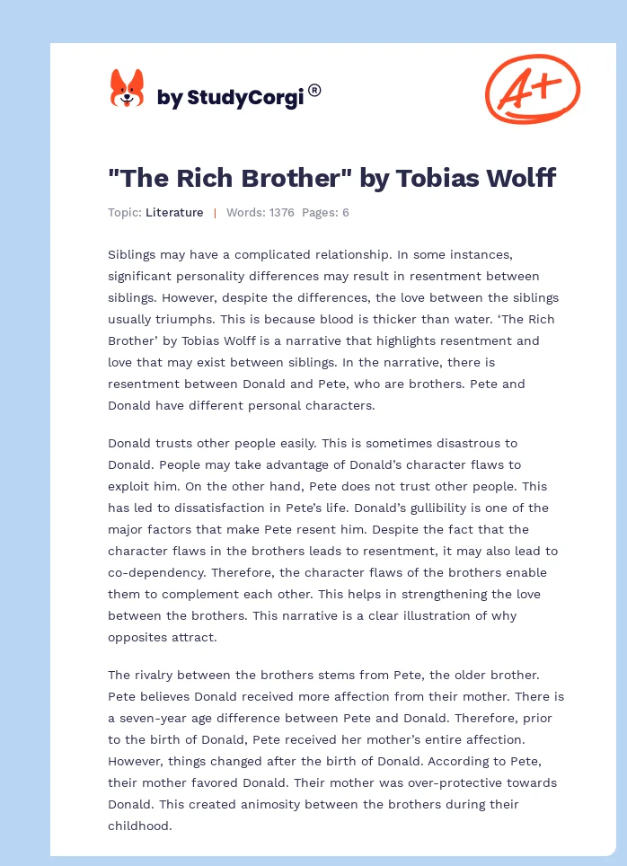 "The Rich Brother" by Tobias Wolff. Page 1
