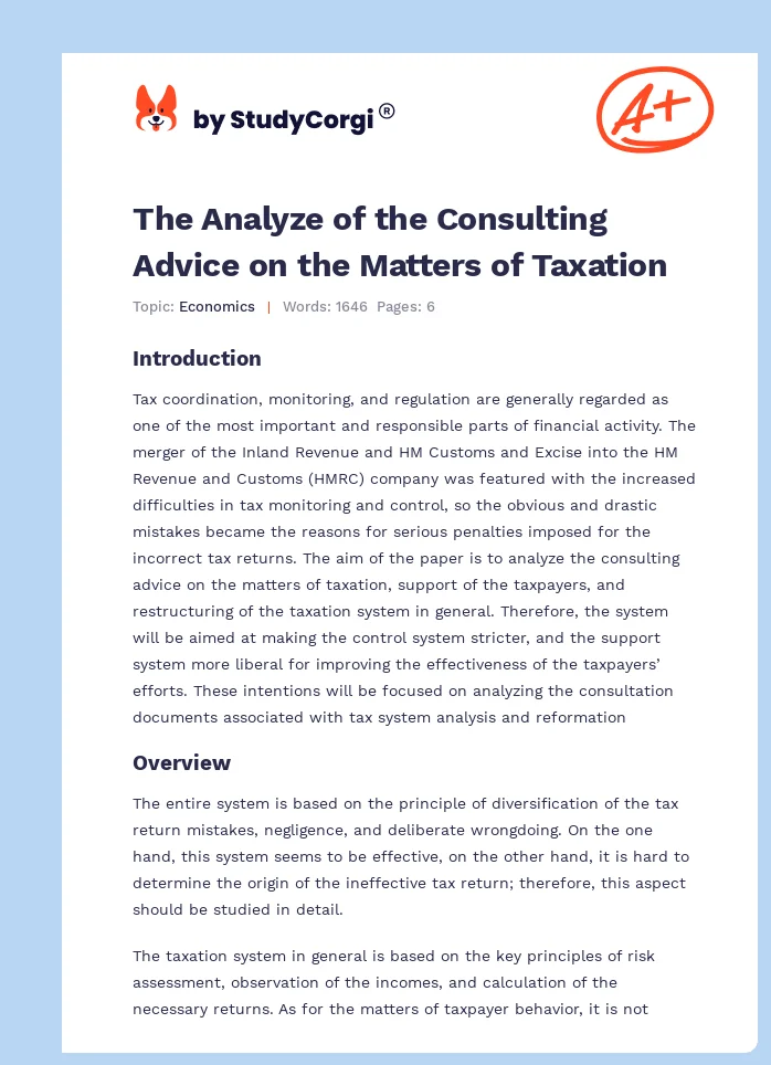 The Analyze of the Consulting Advice on the Matters of Taxation. Page 1