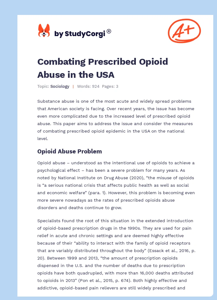 Combating Prescribed Opioid Abuse in the USA. Page 1