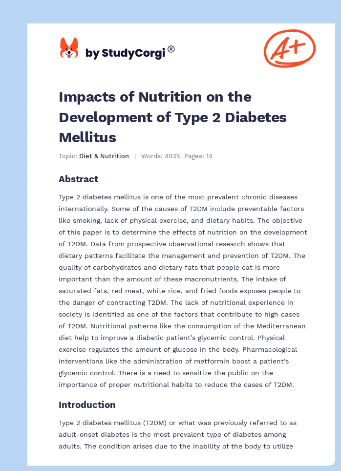 Impacts of Nutrition on the Development of Type 2 Diabetes Mellitus. Page 1