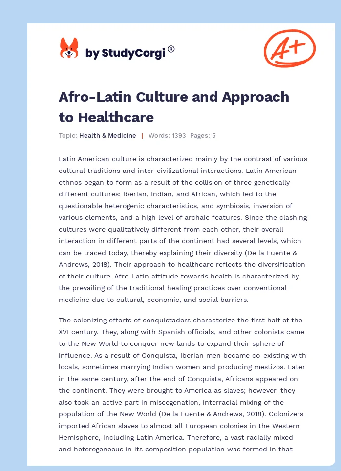 Afro-Latin Culture and Approach to Healthcare. Page 1
