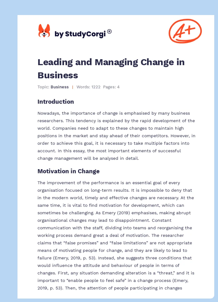 Leading and Managing Change in Business. Page 1