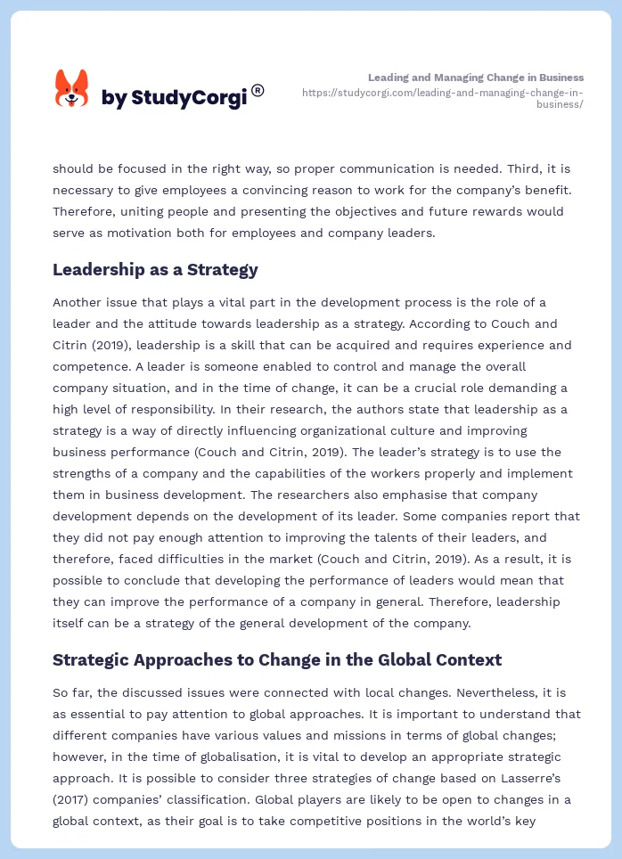Leading and Managing Change in Business. Page 2