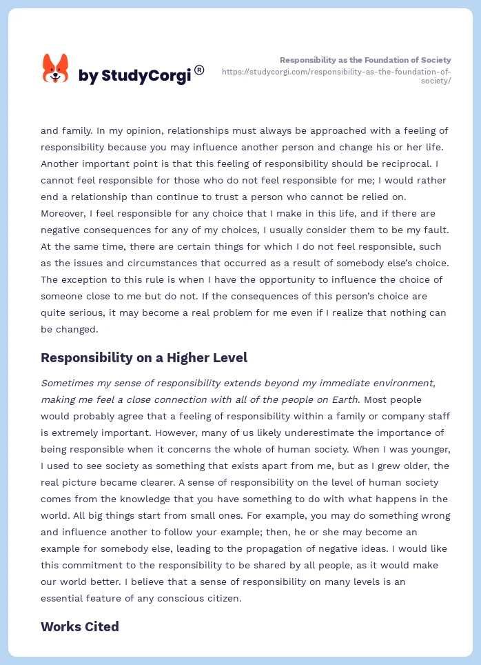 Responsibility as the Foundation of Society. Page 2