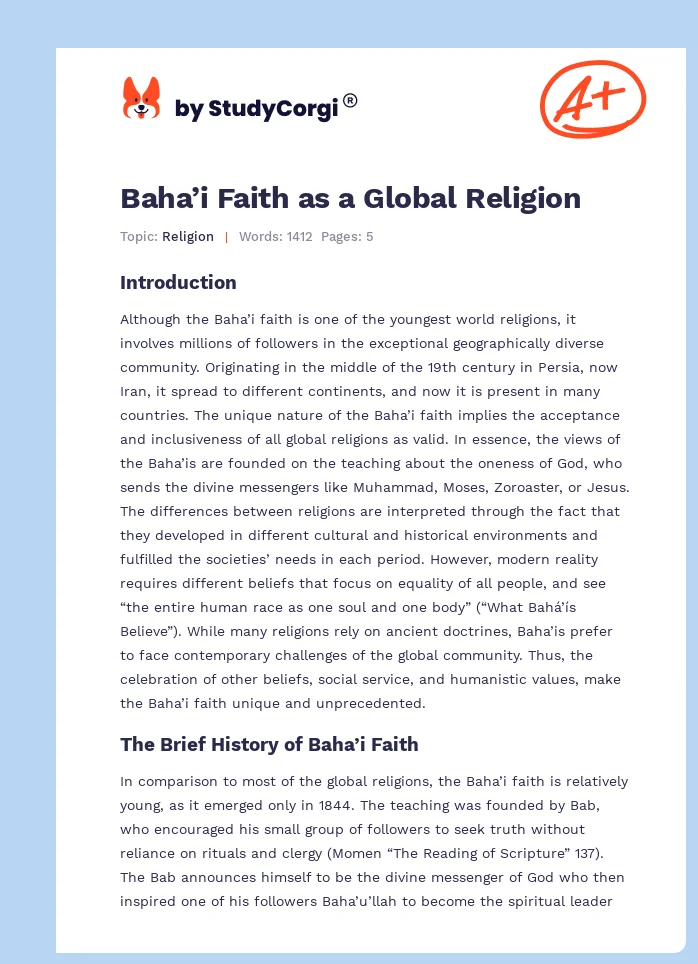 Baha’i Faith as a Global Religion. Page 1