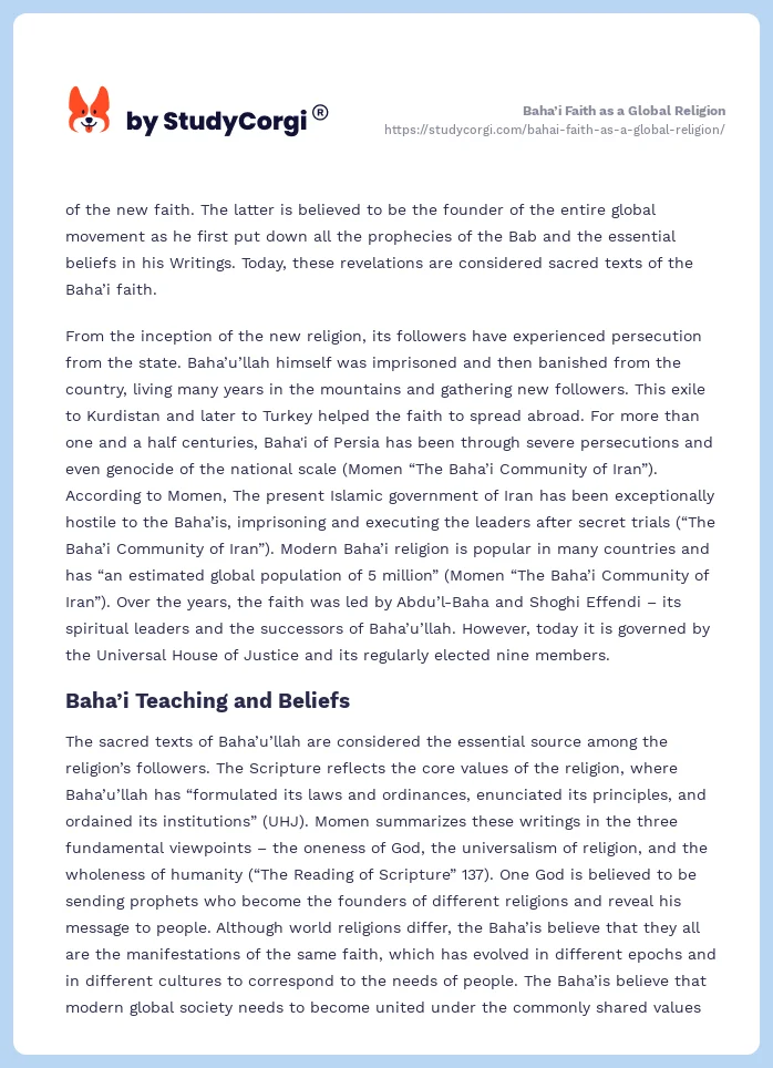 Baha’i Faith as a Global Religion. Page 2