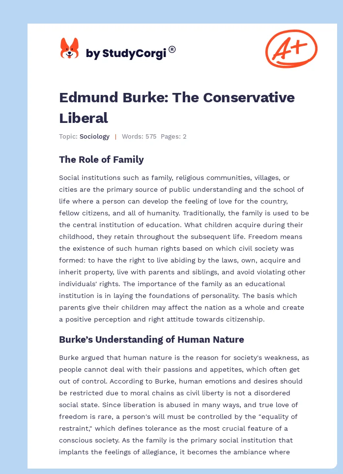 Edmund Burke: The Conservative Liberal. Page 1