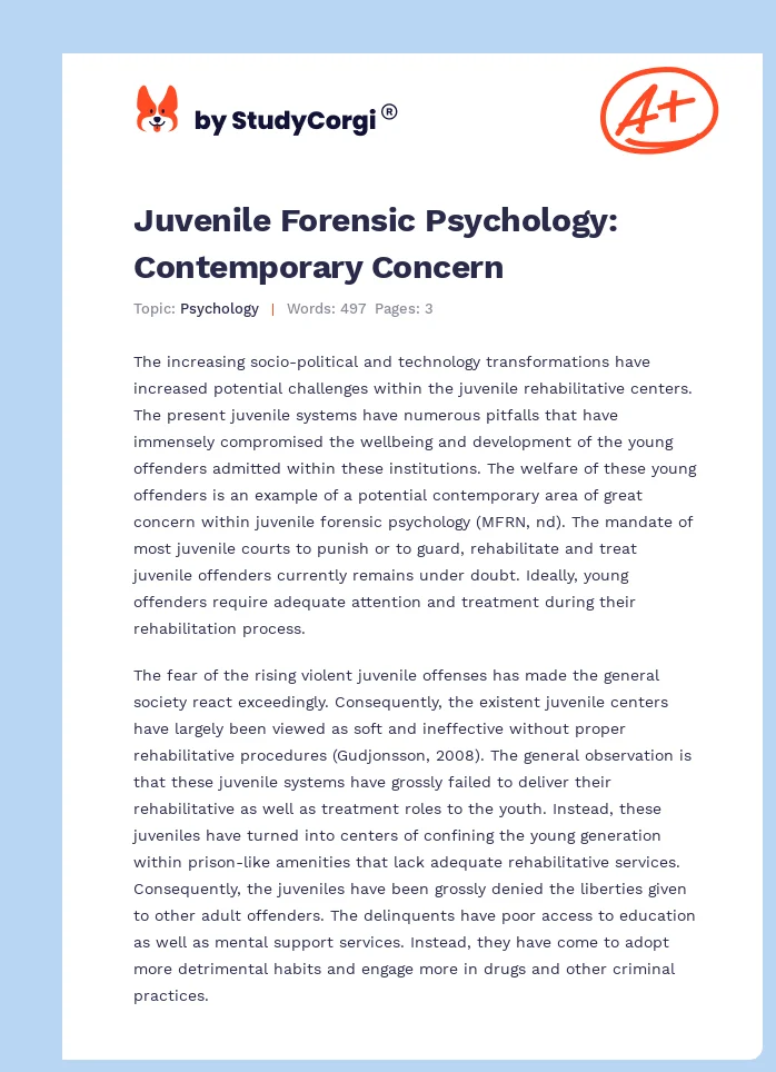 Juvenile Forensic Psychology: Contemporary Concern. Page 1