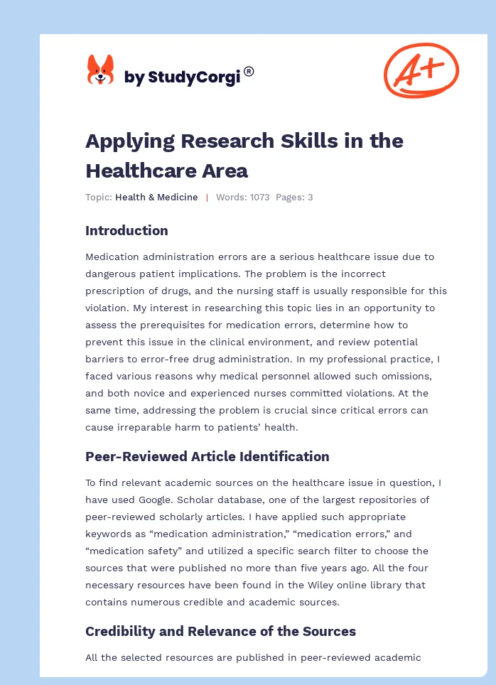 Applying Research Skills in the Healthcare Area. Page 1
