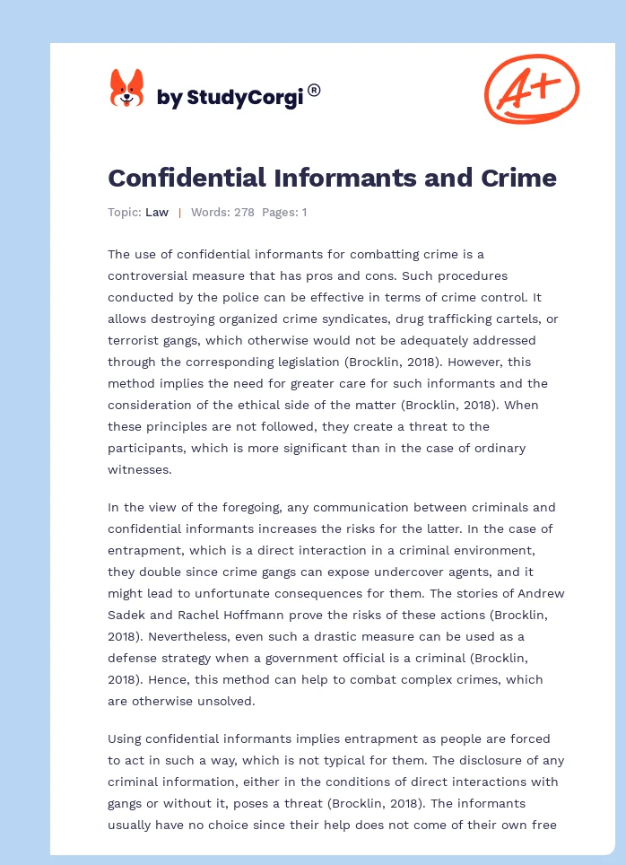 Confidential Informants and Crime. Page 1