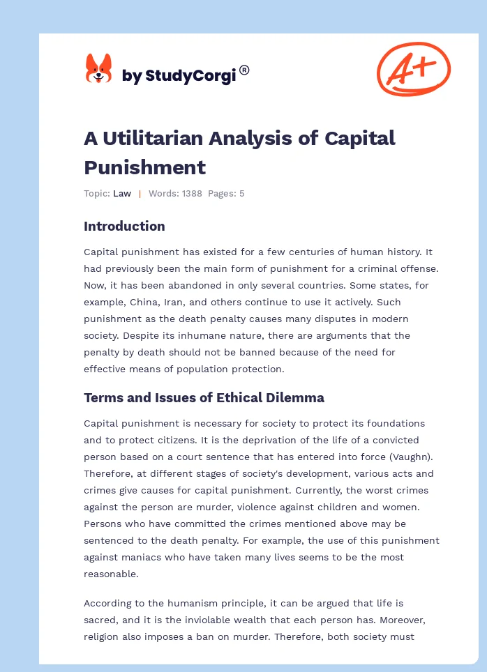 A Utilitarian Analysis of Capital Punishment. Page 1