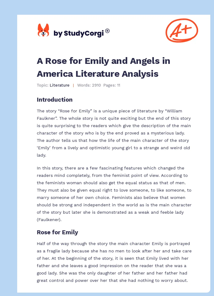 A Rose for Emily and Angels in America Literature Analysis. Page 1