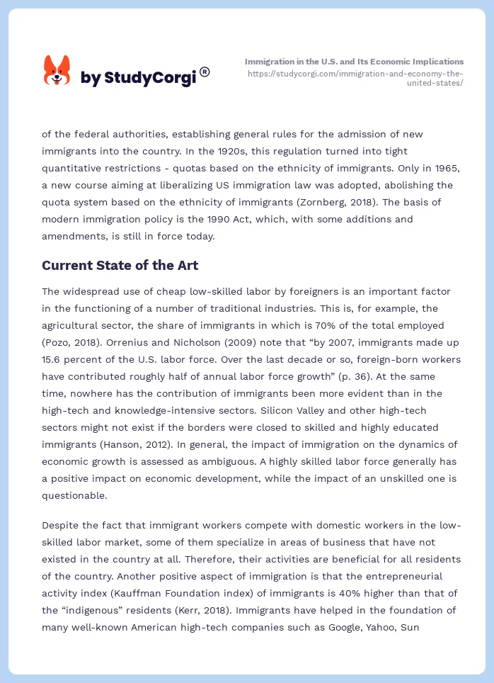 Immigration in the U.S. and Its Economic Implications. Page 2