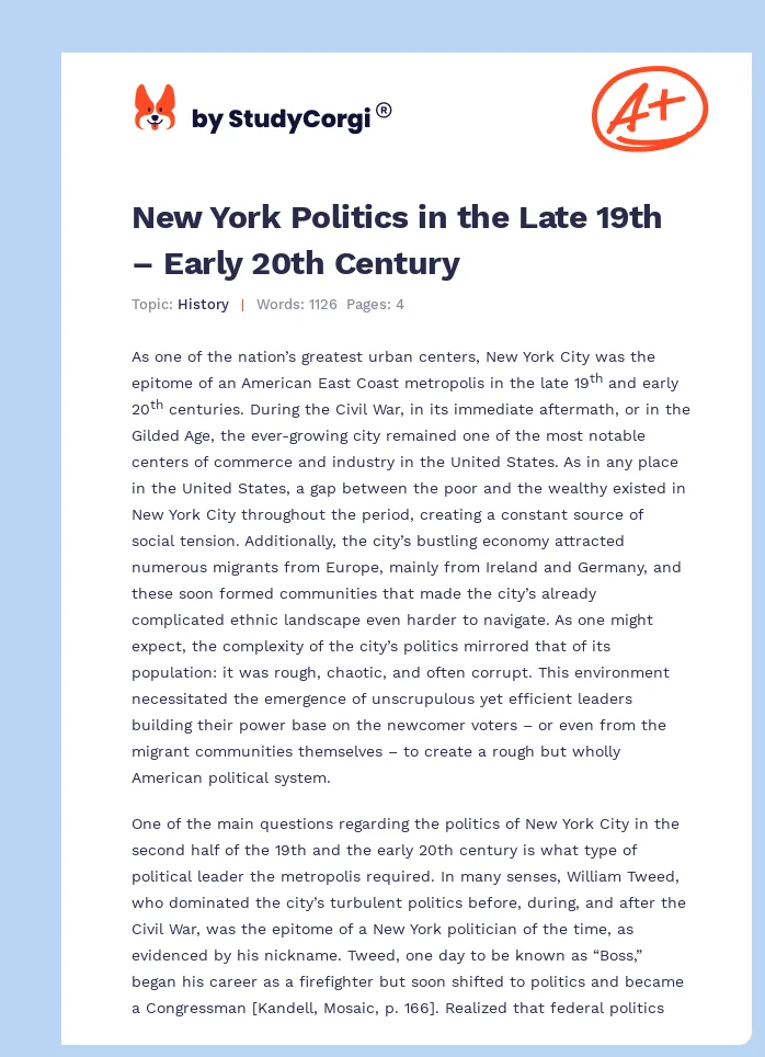 New York Politics in the Late 19th – Early 20th Century. Page 1