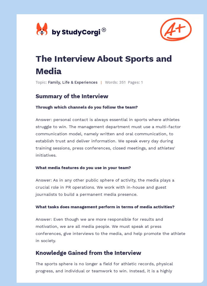 The Interview About Sports and Media. Page 1