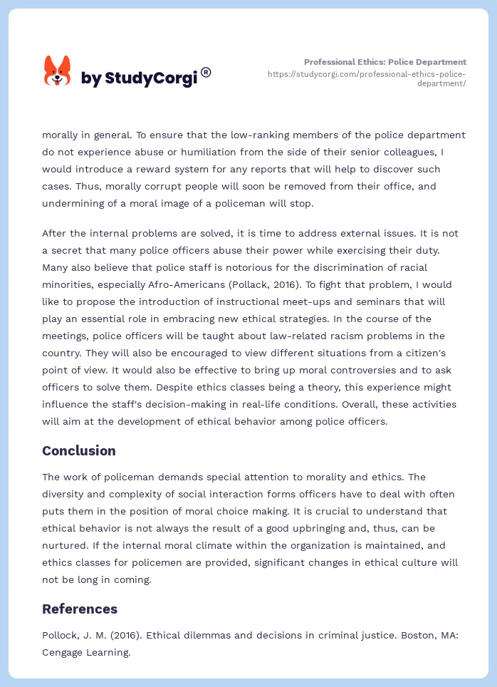 Professional Ethics: Police Department. Page 2