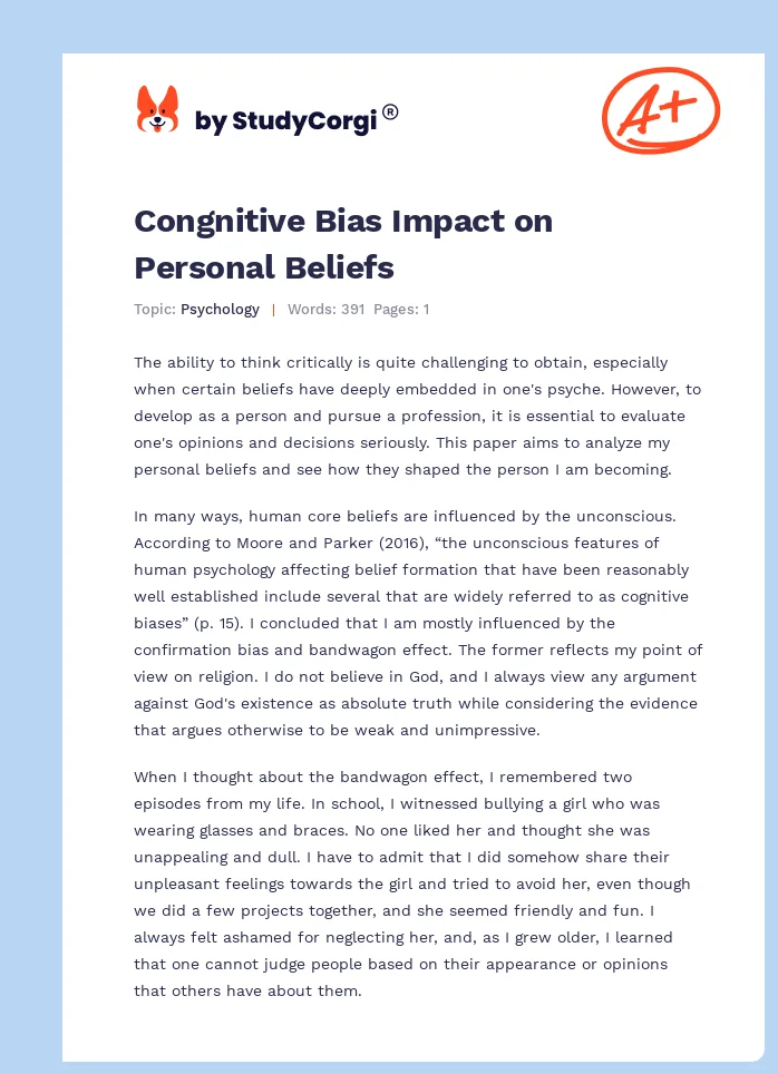Congnitive Bias Impact on Personal Beliefs. Page 1