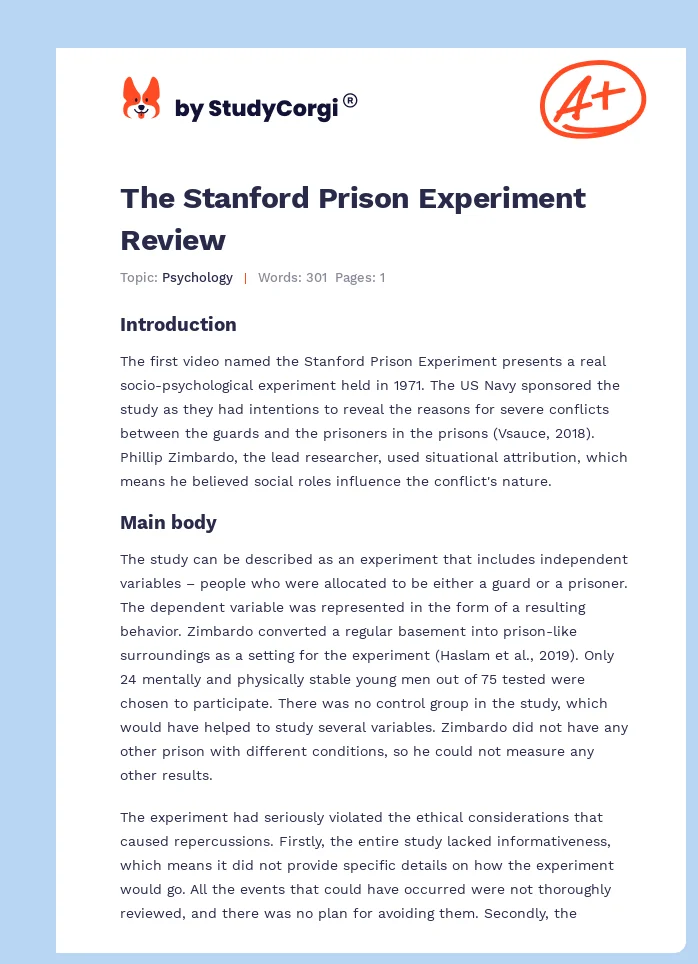 The Stanford Prison Experiment Review. Page 1