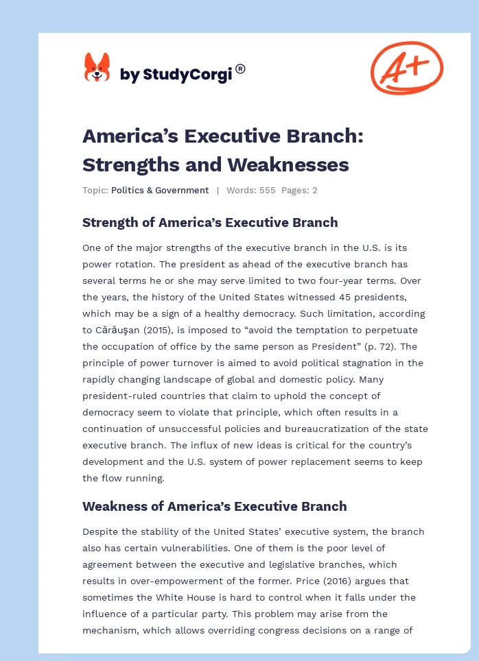 America’s Executive Branch: Strengths and Weaknesses. Page 1