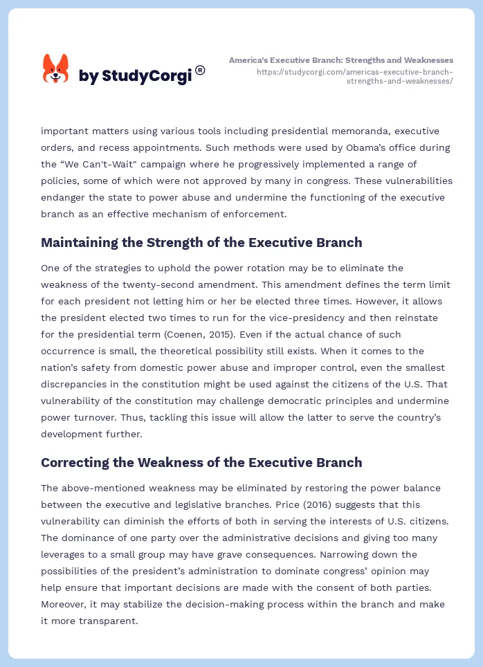 America’s Executive Branch: Strengths and Weaknesses. Page 2