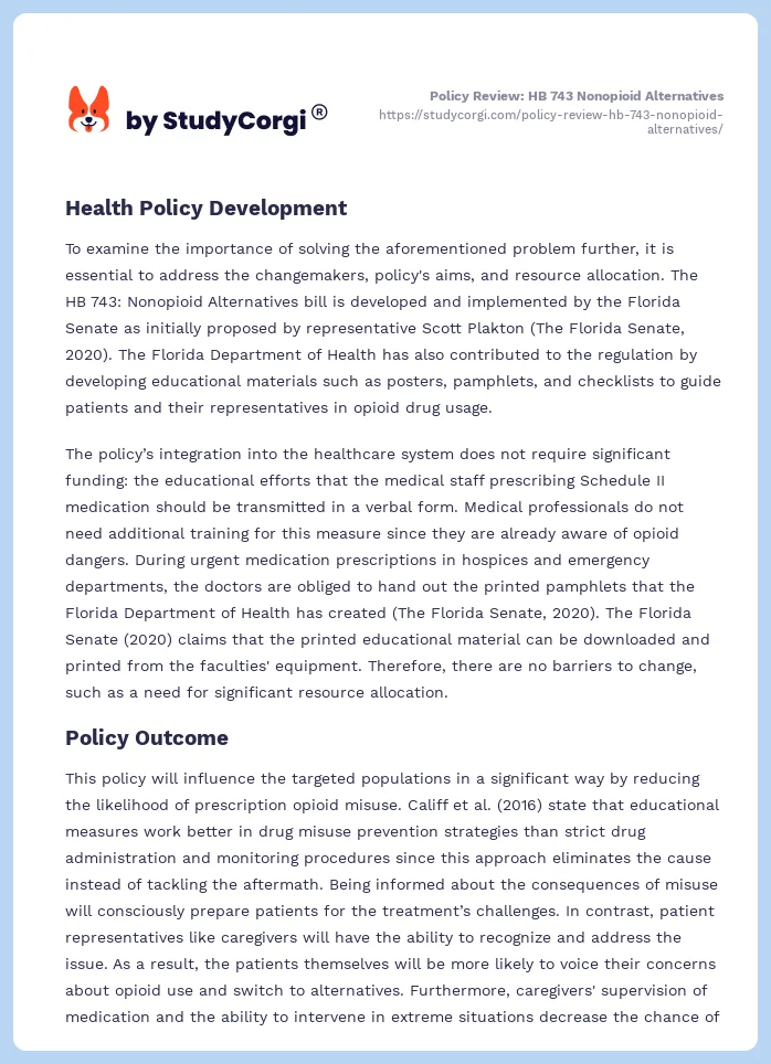 Policy Review: HB 743 Nonopioid Alternatives. Page 2