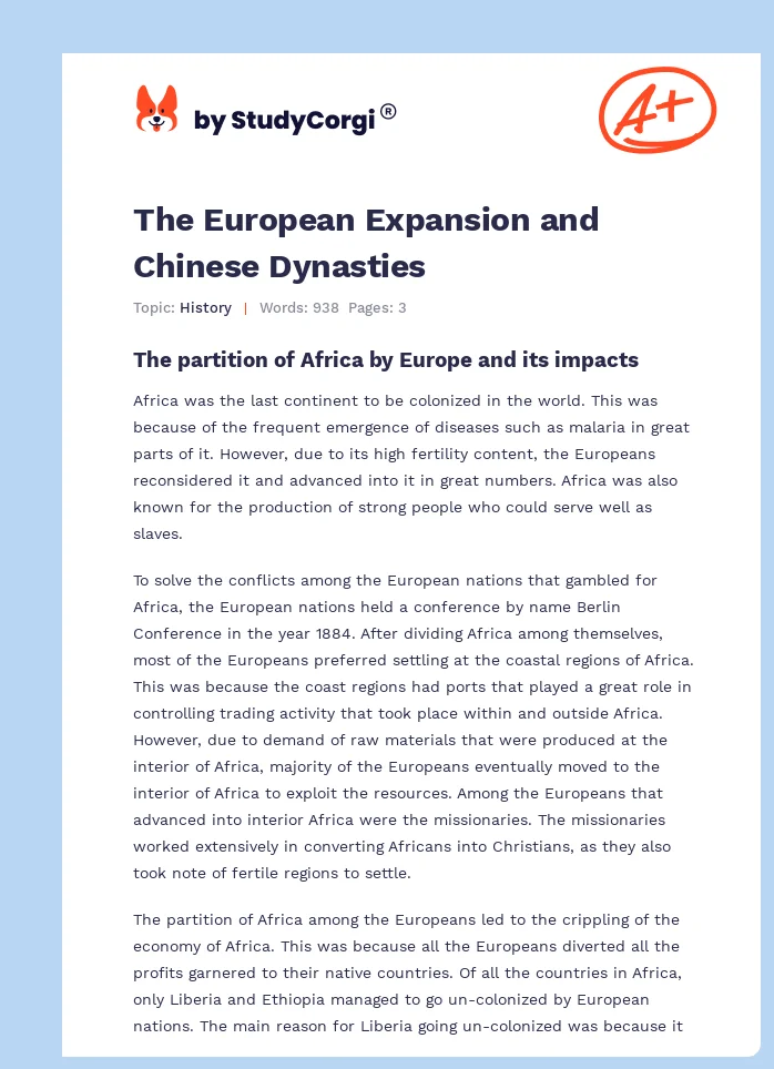 The European Expansion and Chinese Dynasties. Page 1
