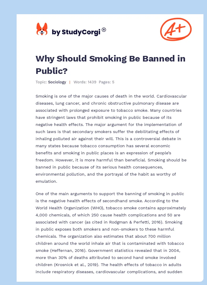 Why Should Smoking Be Banned in Public?. Page 1