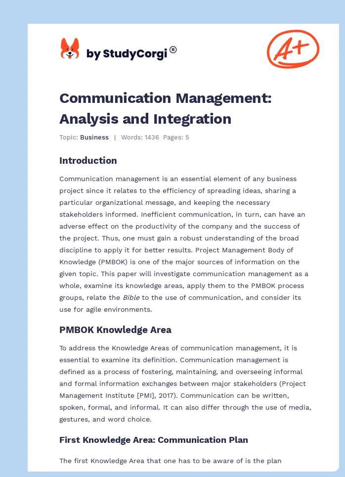 Communication Management: Analysis and Integration. Page 1