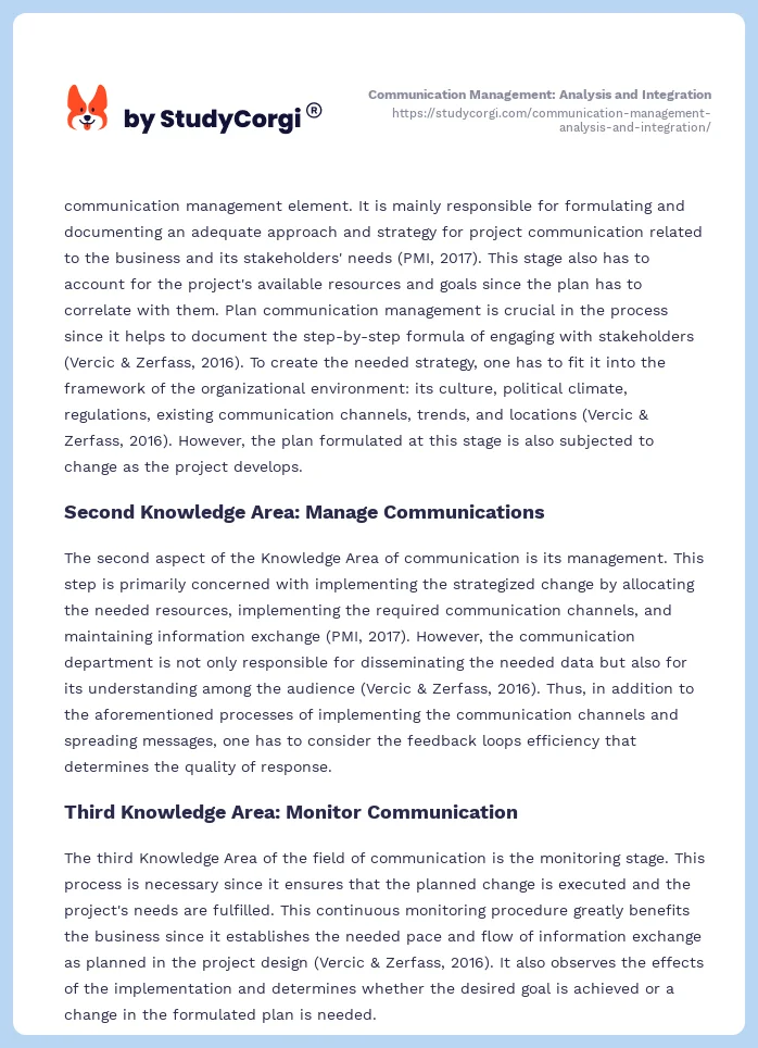 Communication Management: Analysis and Integration. Page 2
