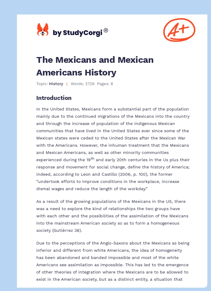 The Mexicans and Mexican Americans History. Page 1
