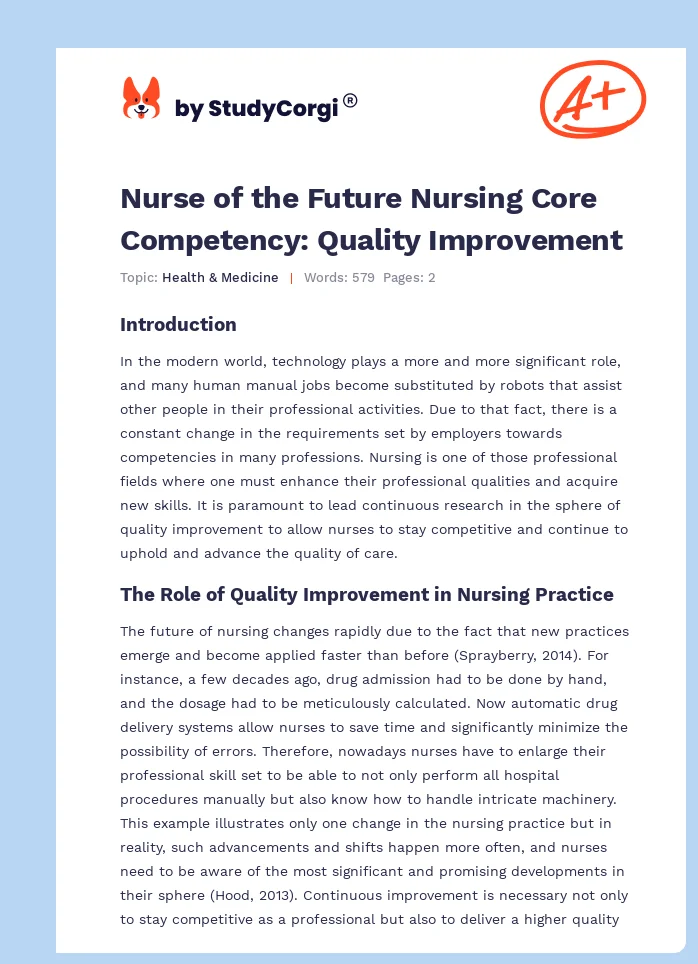 Nurse of the Future Nursing Core Competency: Quality Improvement. Page 1