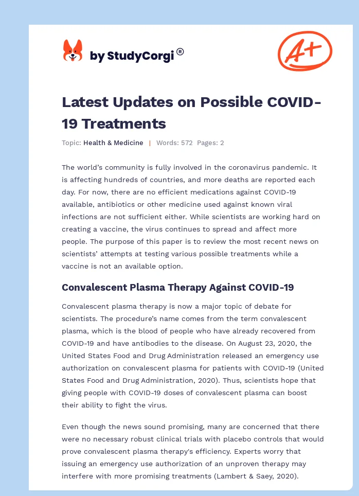 Latest Updates on Possible COVID-19 Treatments. Page 1