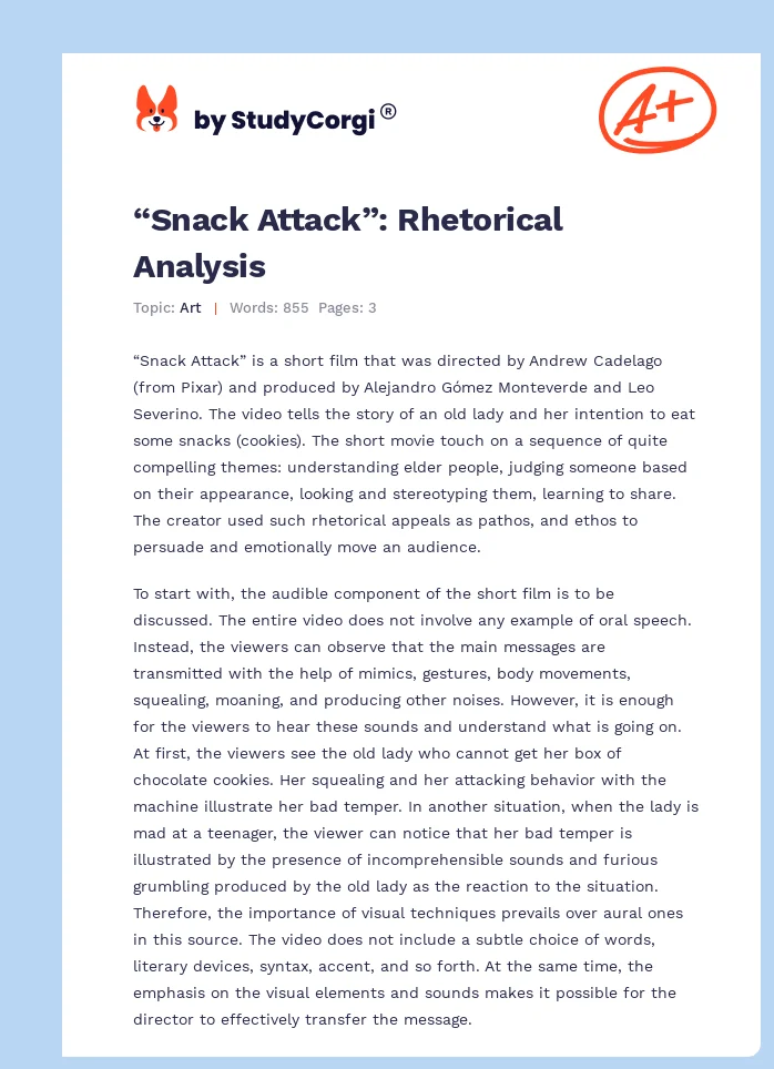 “Snack Attack”: Rhetorical Analysis. Page 1
