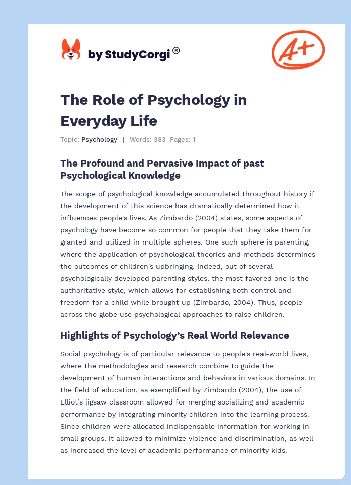 The Role of Psychology in Everyday Life. Page 1